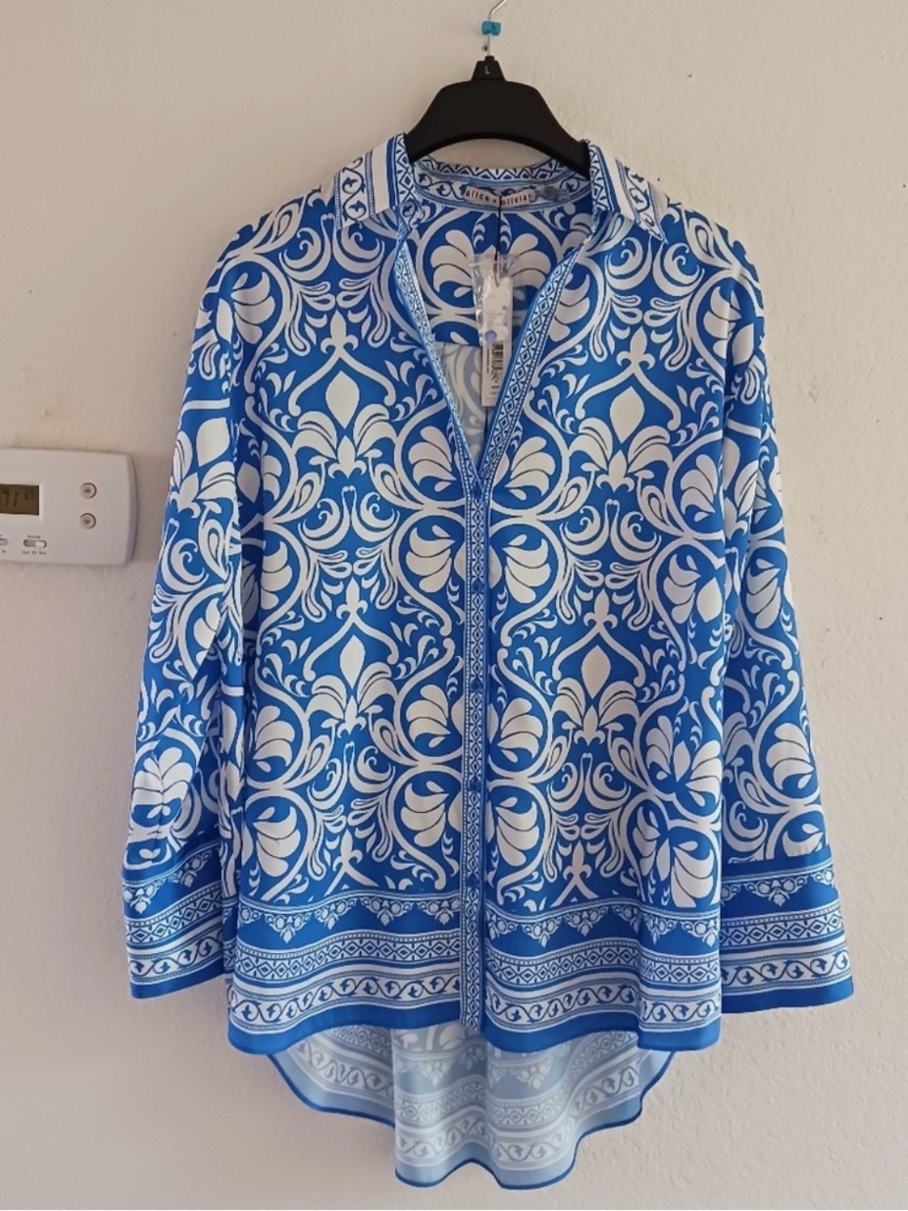 Alice + Olivia Oversize Button Front Mixed Print Kiva Shirt
